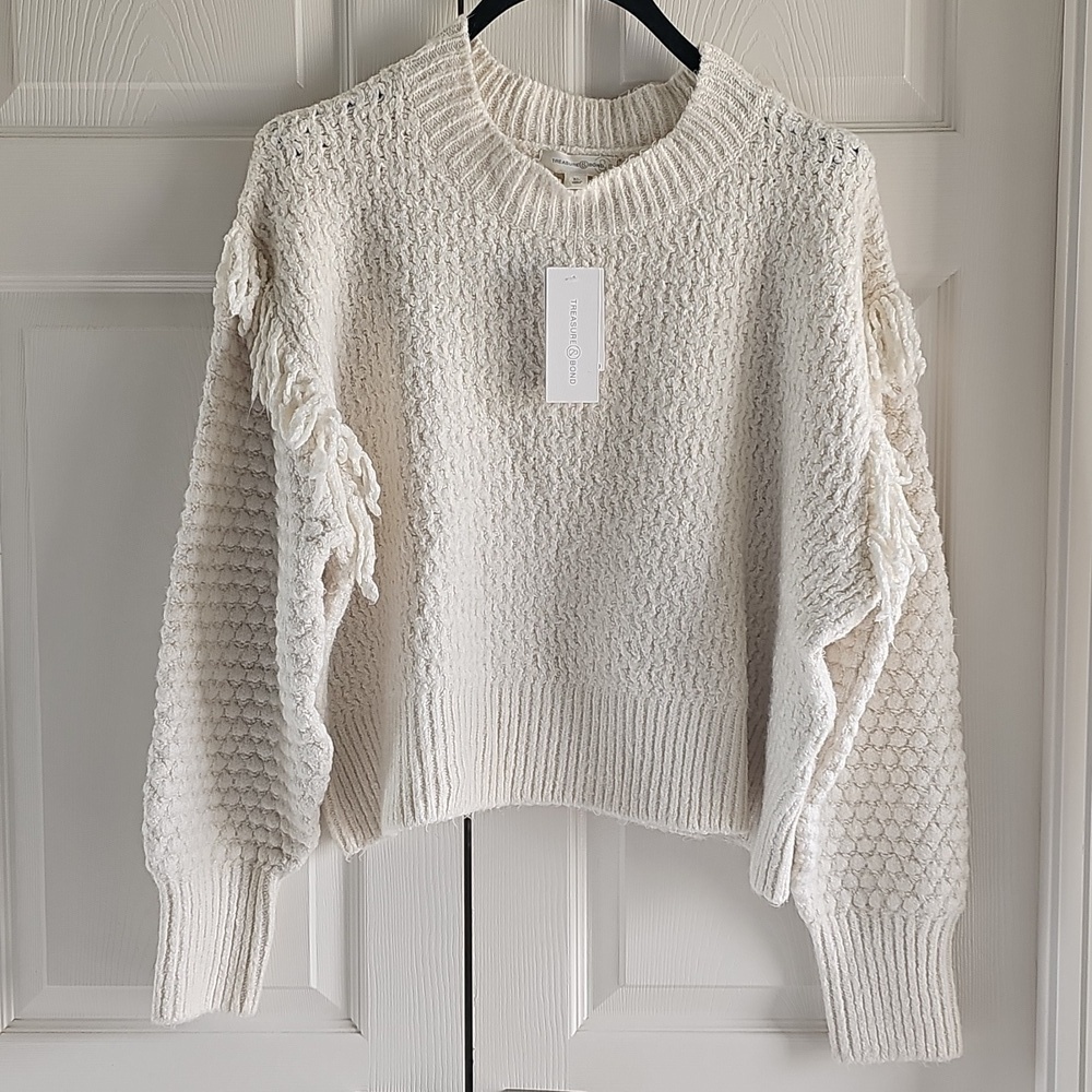 NEW Treasure & Bond Nordic Fair Fringe Chunky Sweater 1X Ivory  New Textural